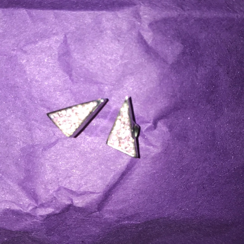 Silver toned triangle earrings with clear stones - Picture 4 of 5